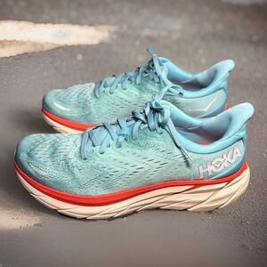 HOKA ONE ONE Womens Clifton 8 Mesh Aquarelle Eggshell Blue Trainers Size 9.5 B